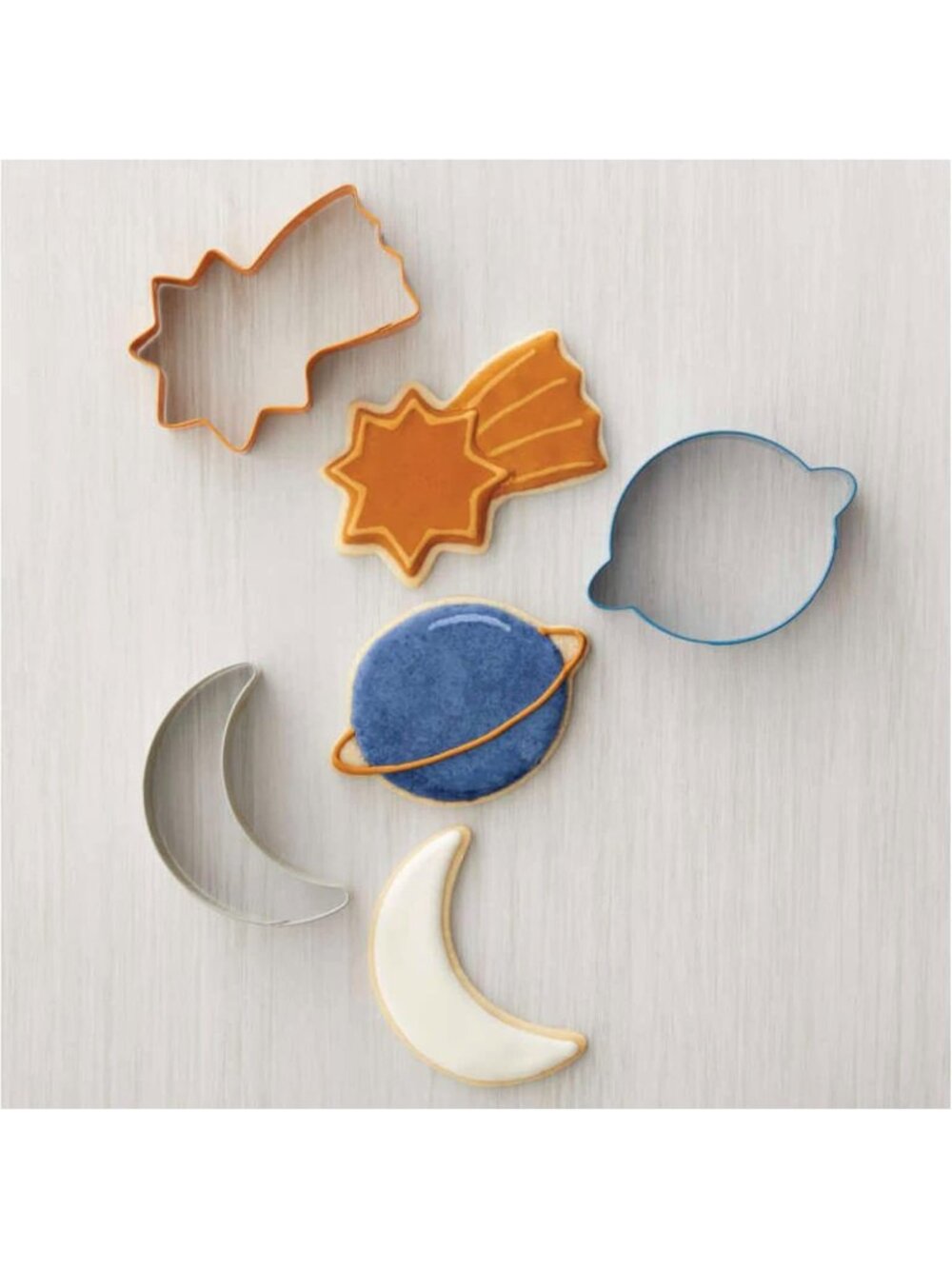 3pc Wilton Space Cookie Cutter Set - Shooting Star, Planet, Crescent Moon Shapes